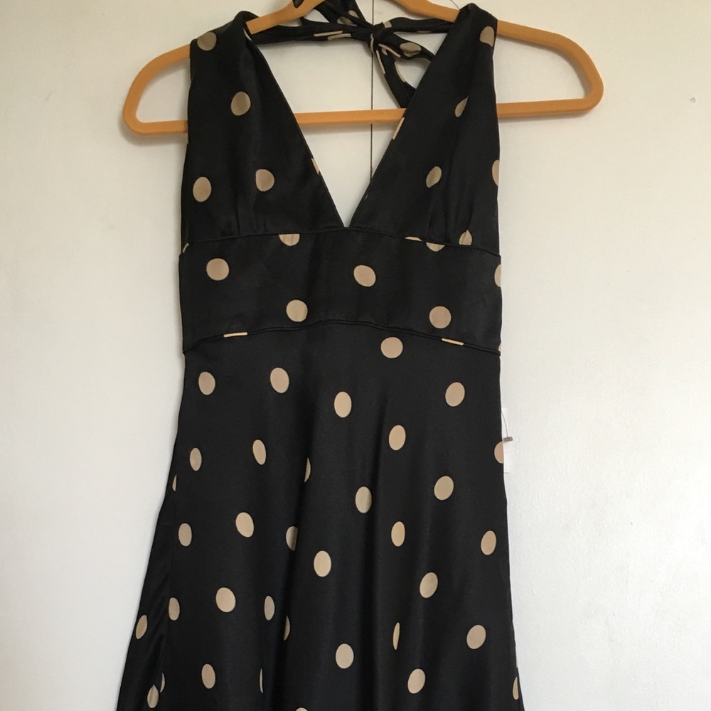 Jcrew Silk Navy and Tan Polka Dotted Halter Dress